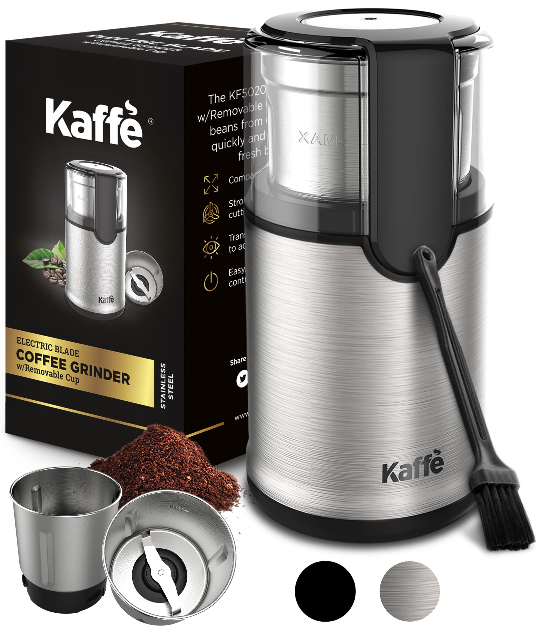  Kaffe - Molinillo eléctrico de granos de café con cepillo de  limpieza. Fácil operación de encendido/apagado para expreso, infusión fría,  hierbas, especias, frutos secos. (14 tazas/3.5 onzas), color negro : Hogar
