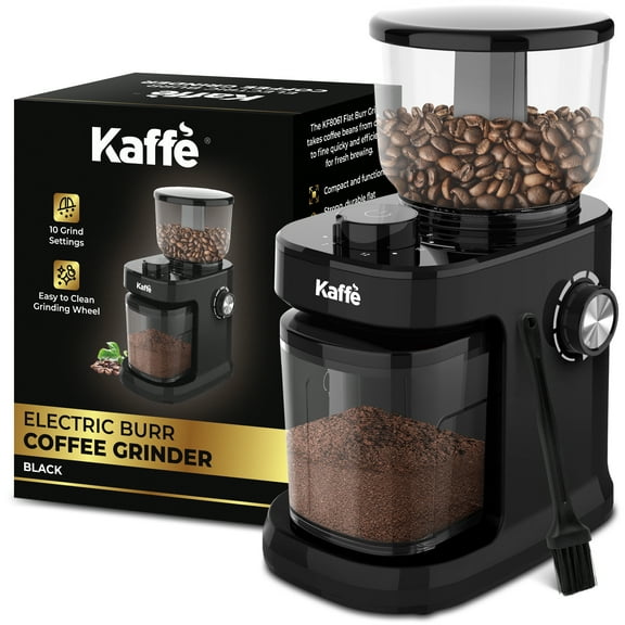 Kaffe Electric Burr Coffee Grinder (8oz)  Adjustable Coarseness & Timer  Flat Burr Grinder for Precision Brewing  Automatic On/Off  Black