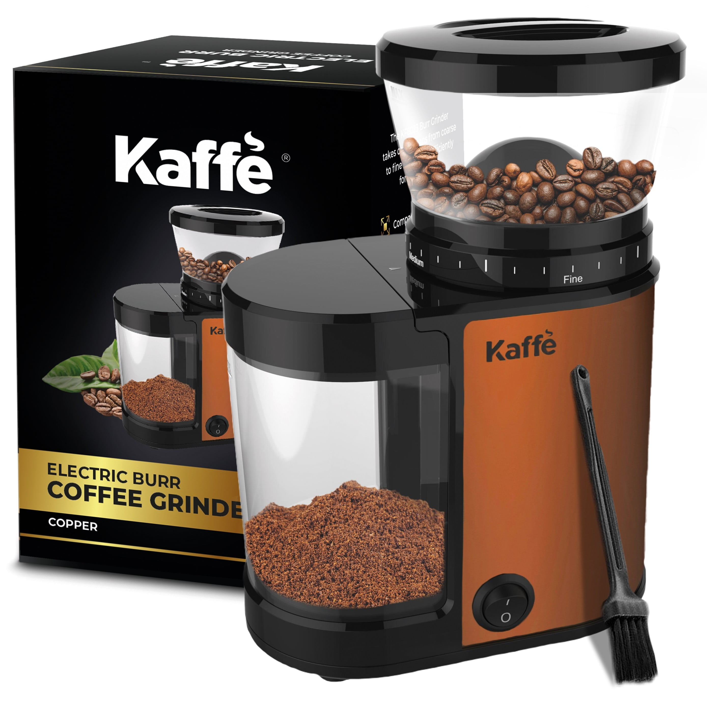 Kaffe Coffee Grinder Electric - Spice Grinder w/Cleaning Brush, Easy O –  Kaffa Abode