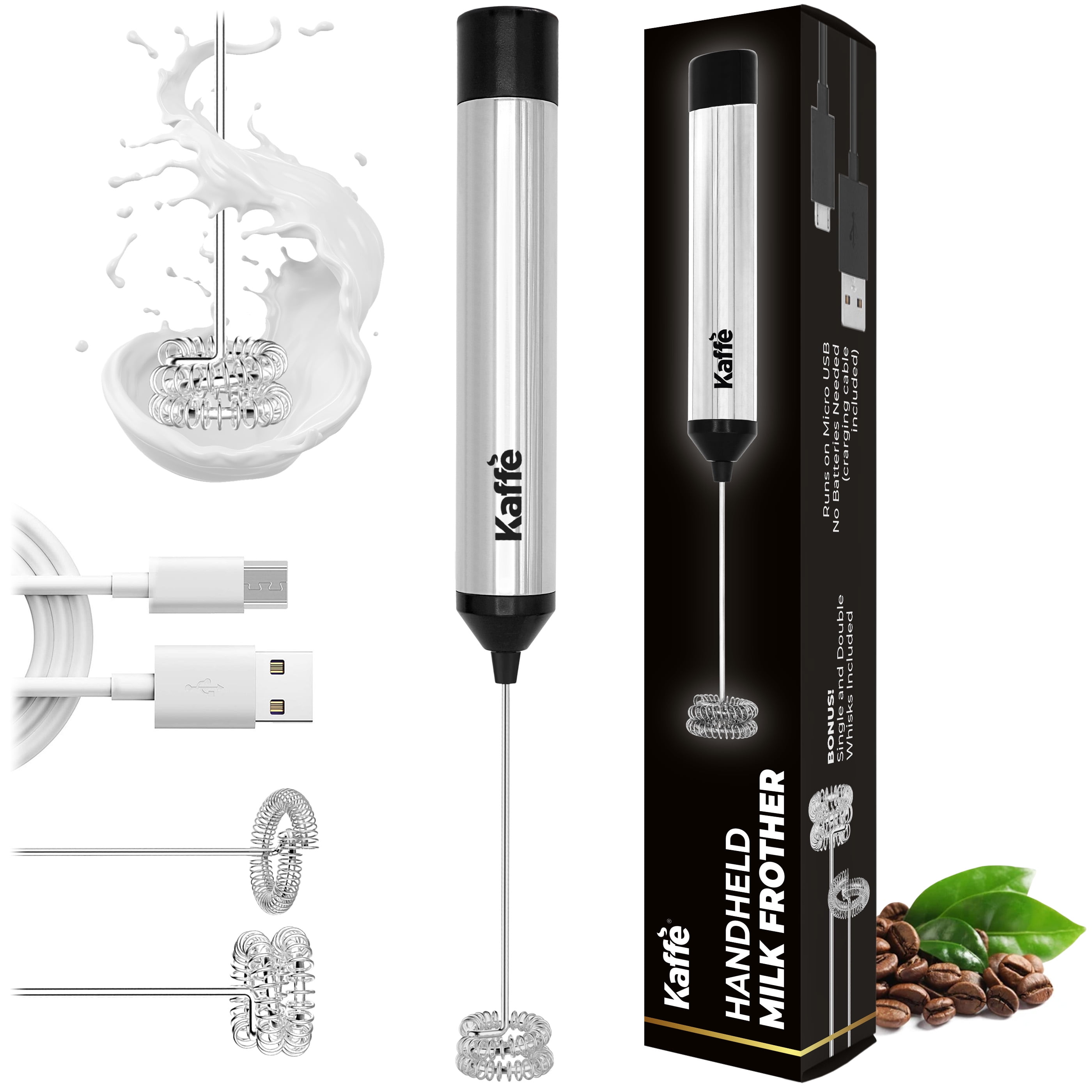 Kaffe Premium Rechargeable Milk Frother, Handheld, Includes USB Cable