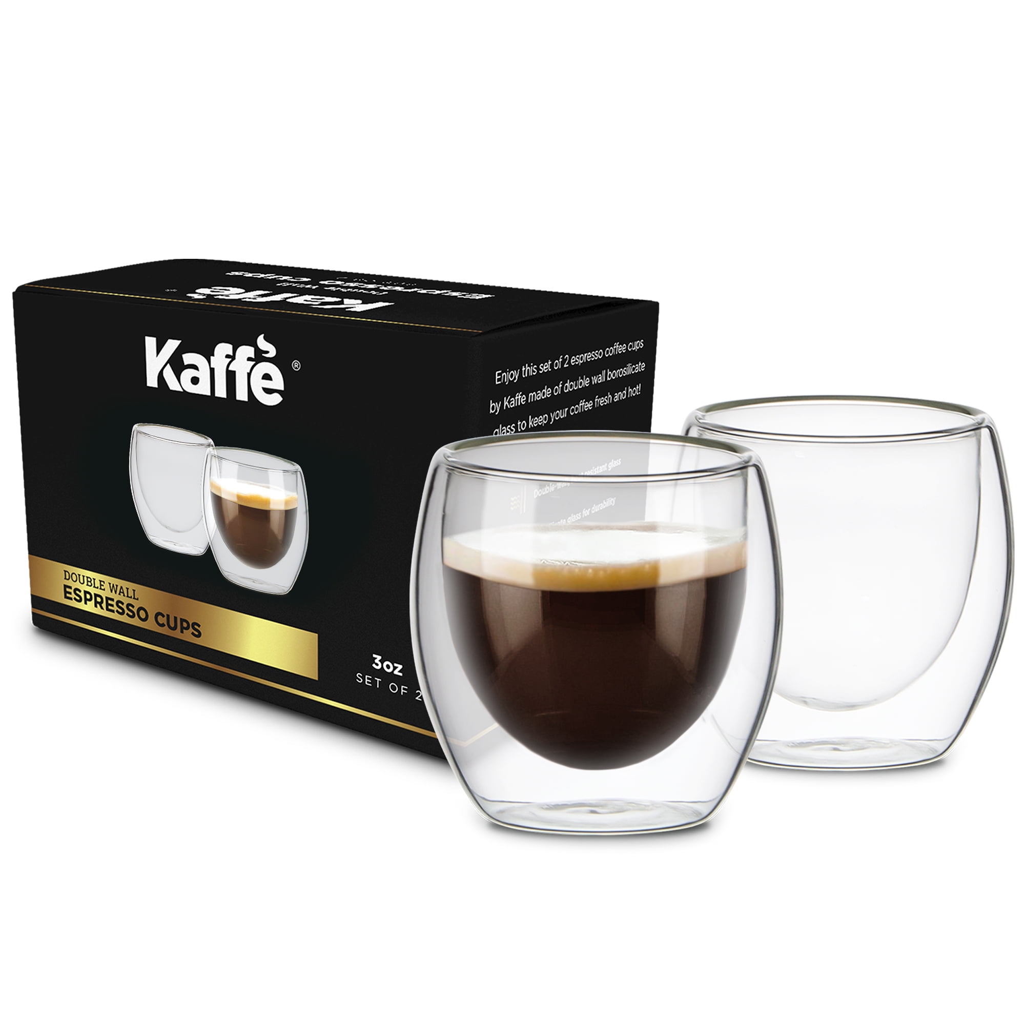Kaffe 3oz Translucent Borosilicate Glass Double-Wall Espresso Cups - Set of 2