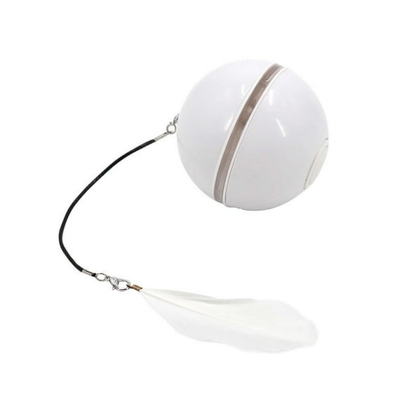 Kafsov Automatic LED Intelligent Cat Toy - Rolling Ball with USB Charging, Obstacle Avoidance, Hibernation Mode, LED Lighting, Feather & Bell Accessories White