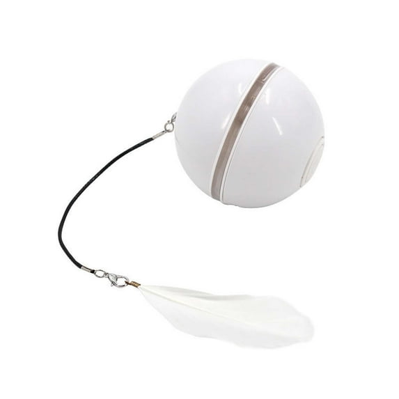 Kafsov Automatic LED Intelligent Cat Toy - Rolling Ball with USB Charging, Obstacle Avoidance, Hibernation Mode, LED Lighting, Feather & Bell Accessories White
