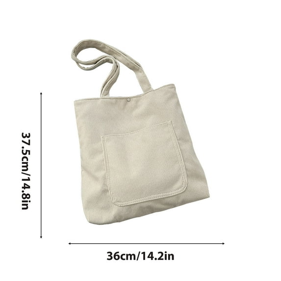 Kafsov Casual Corduroy Tote Bag with Multiple Pockets, Large Capacity, Fashionable, Versatile, Perfect for Work, Travel, Shopping White