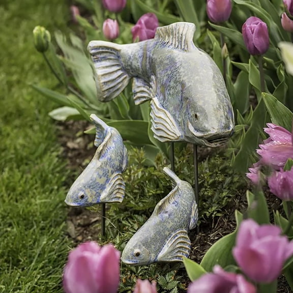 Kafsov Ceramic Koi Fish Set Garden Statues Add Color and Life to Your Landscape with These Unique Artistic Ornaments, Perfect for Any Occasion, All Weather Conditions, and Spaces Green