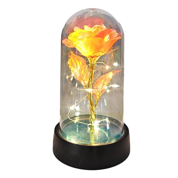 Kafsov Galaxy Rose LED Light Gift, Colorful Preserved Flower in Glass Dome for Valentine's Day, Birthday, Mother's Day & Anniversary Celebrations Orange