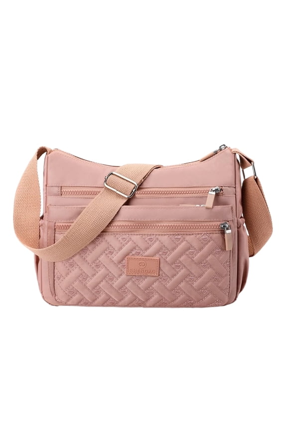 Lightweight Women's Nylon Shoulder Bag, Multi-Compartment Crossbody for Work, Travel, and Daily Use, Elegant High-End Design with Adjustable Strap, Multiple Color Options Pink