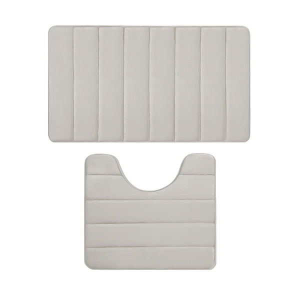 Kafsov Memory Foam Bath Mat Set 2 Pieces - Soft Velvet Bathroom Rugs, Non-Slip, Water Absorbent, Machine Washable for Comfort Safety Beige