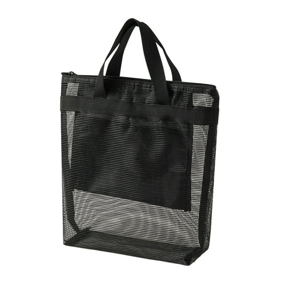 Kafsov Mesh Shower Bag, Travel Storage Tote for Gym, Swim, Beach, Bathroom Portable Cosmetic Organizer with Durable Nylon Mesh Black