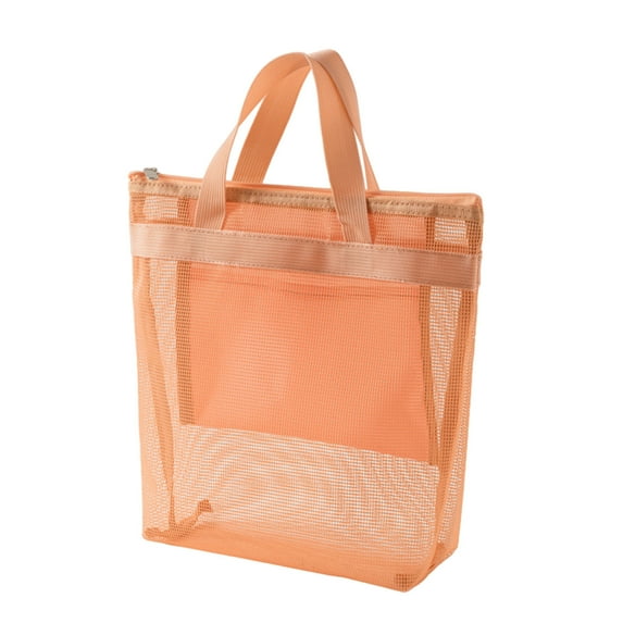Kafsov Mesh Shower Bag, Travel Storage Tote for Gym, Swim, Beach, Bathroom Portable Cosmetic Organizer with Durable Nylon Mesh Orange