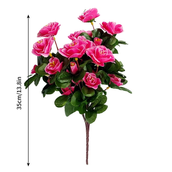 Kafsov Outdoor Indoor Artificial Azalea Bush, Realistic Red Silk Flowers for Home Decor, Wedding, Party, Long-Lasting, Low Maintenance Faux Floral Arrangement, 13.78 Height, 1 Piece Hot Pink