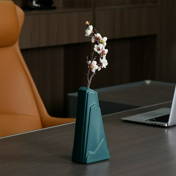 Kafsov Plastic Imitation Glazed Flower Vase - Decorative Vase for Living Room, TV Cabinet, and Dried Flower Arrangements, 9.61 x 4.65 inches