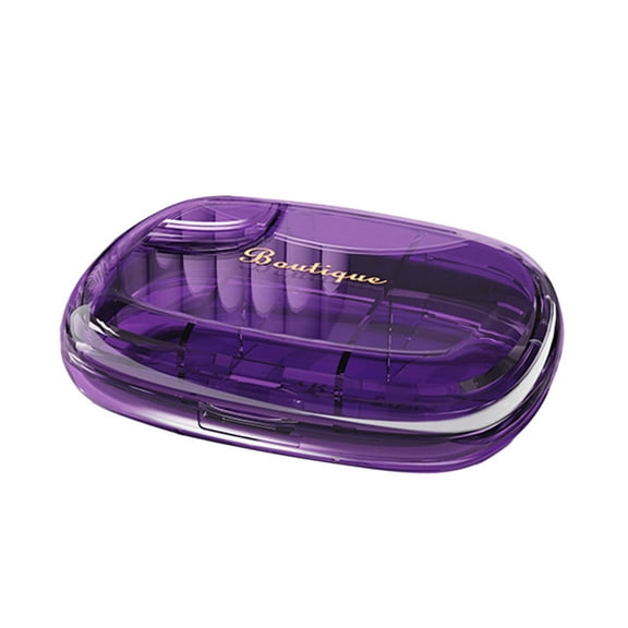 Kafsov Portable 6-Grid Pill Organizer Box, Ideal for Daily Medication, Vitamins, and Supplements, Food-Grade Plastic, Easy to Clean, and Double Safety Buckle Design Purple