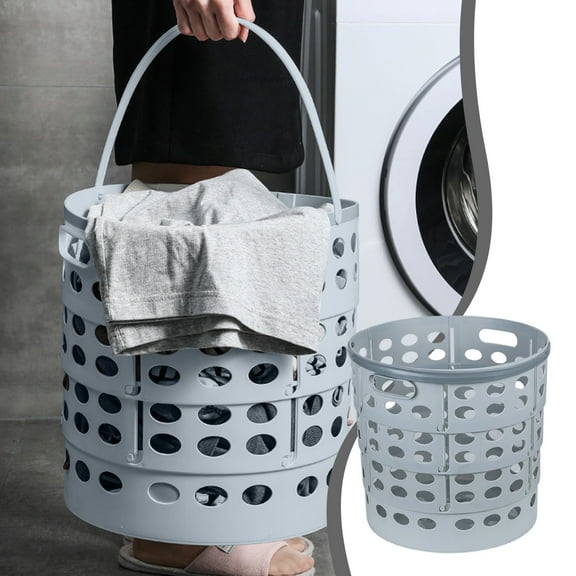 Kafsov Portable Collapsible Laundry Basket with Handle, White/Gray, Easy to Carry, Fold Store, Ideal for Dorms, Bathrooms Travel, Holds Large Loads, Pack of 1 Gray