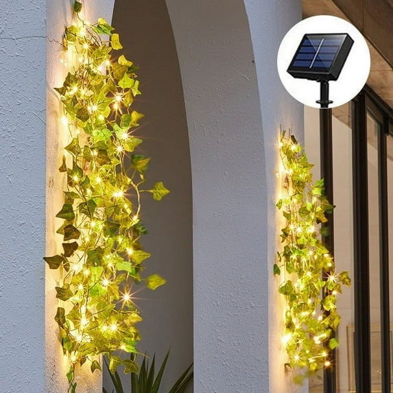 Kafsov Simulated Ivy Light String - Solar Powered Outdoor Decorative String Light with Sensitive Light Sensor - 90 Degree Rotatable Panel - 600mAh Battery A