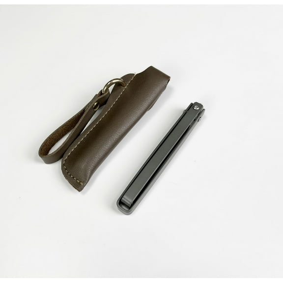 Kafsov TC4 Titanium Alloy Folding Knife with M390 Steel Blade, Ideal for Outdoor and Daily Use, Comes with Brown Leather Sheath Gray