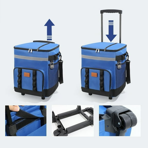 Kafsov Telescopic Handle Ice Bag for Outdoor Picnic, Large Capacity Rolling Cooler with Wheels, Portable Insulated Box for Car Use, Dual Compartment Design, 3-Layer Heat Insulation