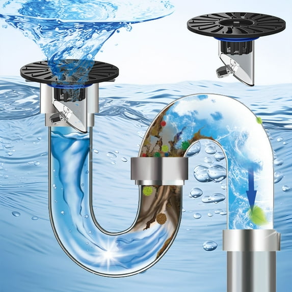 Kafsov Universal Floor Drain Stopper with Deodorizer, Insect-Proof Screen - Stainless Steel Anti-Odor Overflow Prevention for Bathroom Kitchen Sinks C