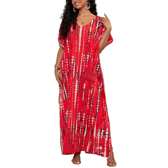 Kaftan Dress for Women Plus Size Bathing Suit Cover up Batwing Dress Loose fit mumu Dresses for Women Red One Size