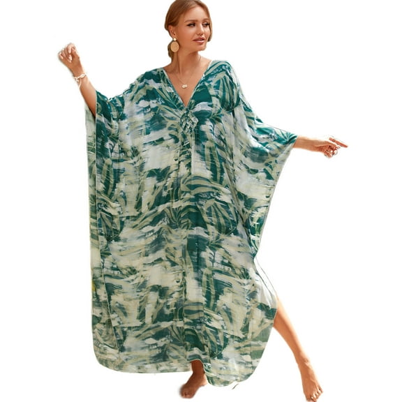 Kaftan Dresses for Women Fancy Long Caftans Loungewear Plus Size moomoo Dress Loose Bathrobe Batwing Sleeve Homewear Loose Beach Cover Ups Resort Dress