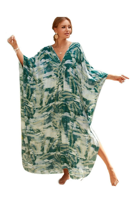 Kaftan Dresses for Women Fancy Long Caftans Loungewear Plus Size moomoo Dress Loose Bathrobe Batwing Sleeve Homewear Loose Beach Cover Ups Resort Dress