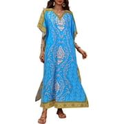 Kaftan Dresses for Women Floral Print Plus Size Moo Moos Caftans Swimsuit Cover up Caftan Maxi Beach Dress Loungewear Blue