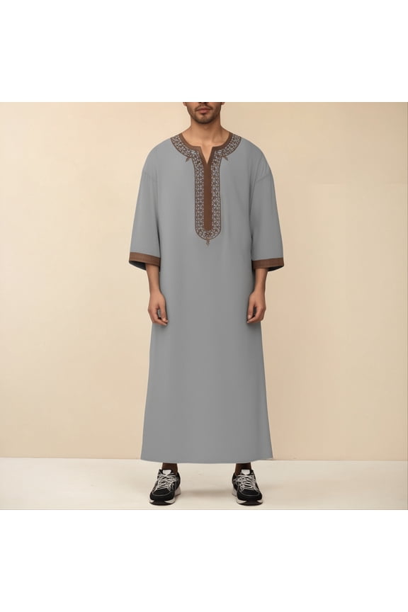 Kaftan For Men Casual 3/4 Sleeve Mens Summer Robe Button Down Collar Muslim Thobes Thobe For Men