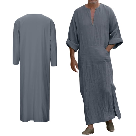 Kaftan For Men Casual Long Sleeve Mens Robe Button Down Collar Muslim Dress For Men Robe Men