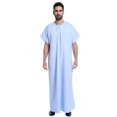 thumbnail image 1 of Kaftan for Men Button down Shirt Pocket Dress Slim Shirts for Men Slim Fit Pattern Dress Shirts Button down Shirt No Pocket Men's Casual Arab Middle Solid Color Round Neck Blue 3XL, 1 of 3