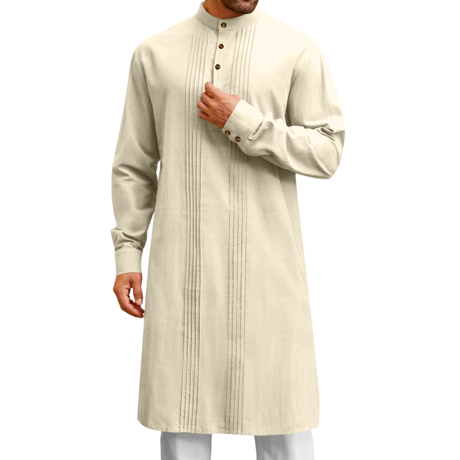 Robe Musulmane Homme Thobe Long - Caftan Arabe Henley Col Bande, Tissu Respirant Et Confortable Pour Prière Et Quotidien