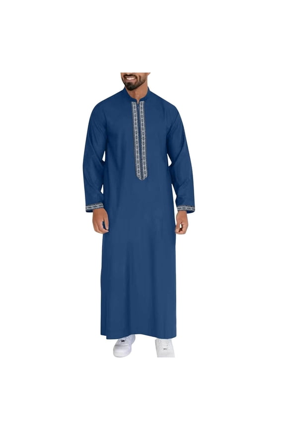Kaftan Thobe For Men Casual Long Sleeve Long Gown Shirt Zippered neckline Mens Muslim Clothing Thobe For Men