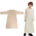 thumbnail image 1 of Kaftan Thobe for Boy Casual Long Sleeves Gown Crew Neck Boys Robe Beige Thobe 7-8 Years, 1 of 9