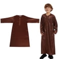 thumbnail image 1 of Kaftan Thobe for Boy Casual Long Sleeves Gown Crew Neck Thobes Coffee Abaya 13-14 Years, 1 of 9