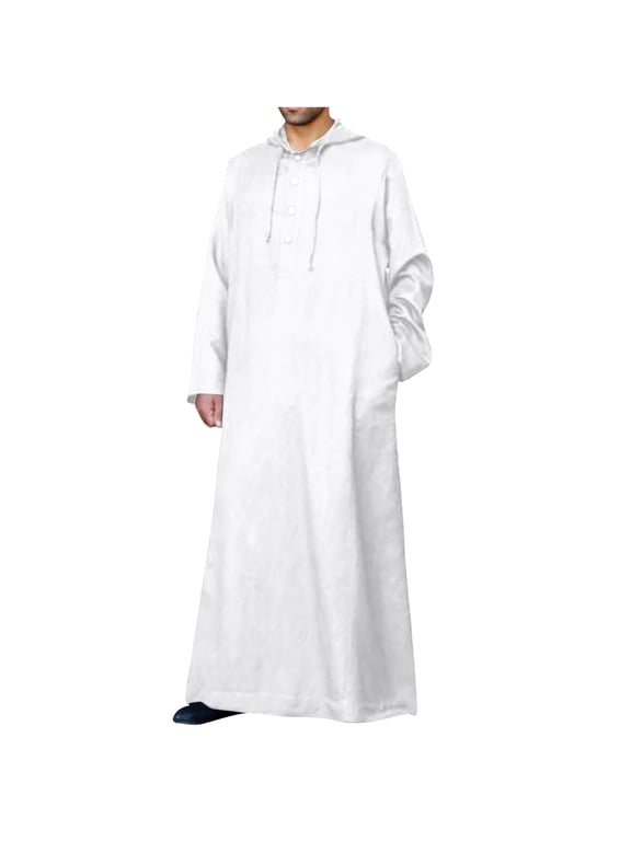 Kaftan Thobe for Men Big And Tall Muslim Hooded Robe Mens Long Sleeve Caftan Thawb Islamic Ramadan Masjid Gown