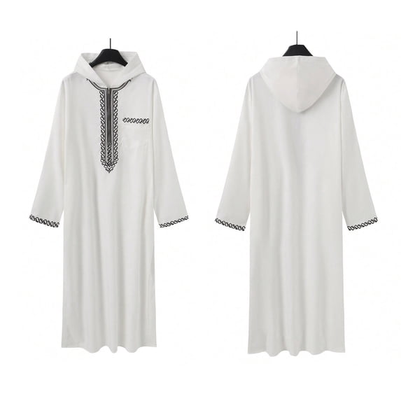 Kaftan Thobe for Men Casual Long Sleeve Mens Robe Crew Neck Men Muslim Clothing White Abaya