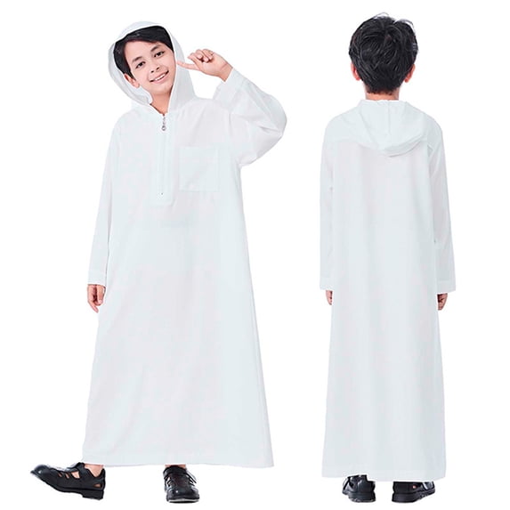 Kaftan for Boy Casual Long Sleeves Casual Muslim Gown Crew Neck Kids Robe White Robe Boy 4-5 Years