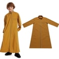 thumbnail image 1 of Kaftan for Boy Casual Long Sleeves Gown Crew Neck Thobes Gold Thobe for Boy 9-10 Years, 1 of 9