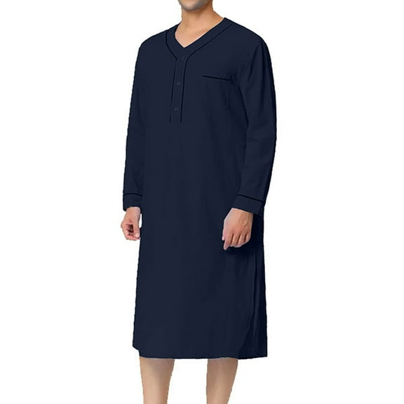 Kaftan for men long sleeve Men's Nightshirt Long Sleeve Sleepwear Soft Comfy Nightgown Loose Sleep Shirt Blue,XXL