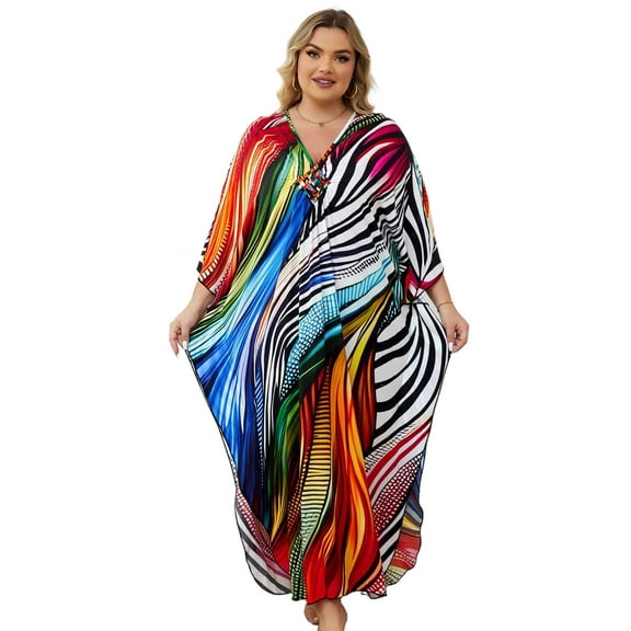Kaftans for Women Loungewear Ethnic Print Beach Maxi Dress Split Side Batwing Sleeve Caftan Tunic Summer Tunic moomoo House Wear Casual Evening Dress