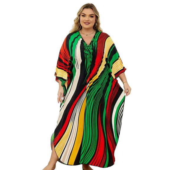 Kaftans for Women Loungewear Ethnic Print Beach Maxi Dress Split Side Batwing Sleeve Caftan Tunic Summer Tunic moomoo House Wear Casual Evening Dress