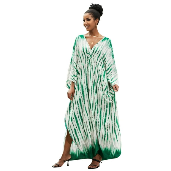 Kaftans for Women Loungewear striped Print Beach Maxi Dress Split Side Batwing Sleeve Caftan Tunic Summer Tunic moomoo House Wear Casual Dress