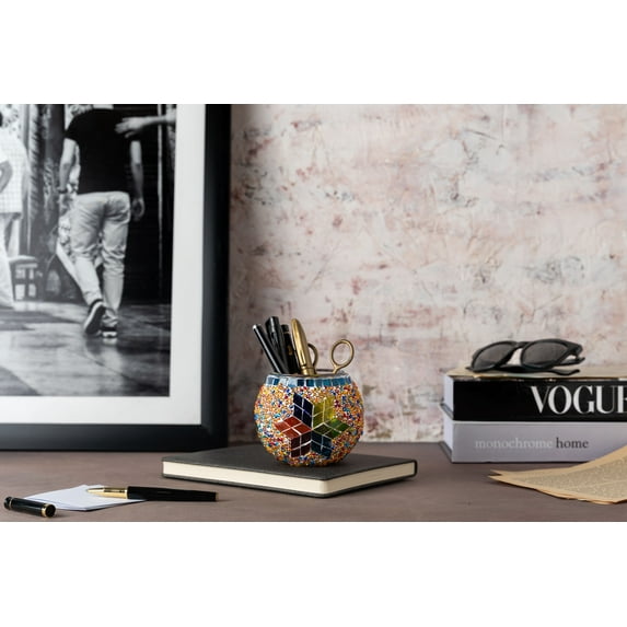 Kafthan Large Mosaic Candle Holder, Glass Tea Light Candle Holder, Handmade Votive Holder, Multicolor