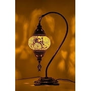 Kafthan - Turkish Handmade Mosaic Glass Table Lamp - Unique Custom Moroccan Swan Neck Lamp Shades - Decorative Globe Candelabra Room Decor Lantern Lamp - Desk Bedside Night Lamp -White Triple Circles