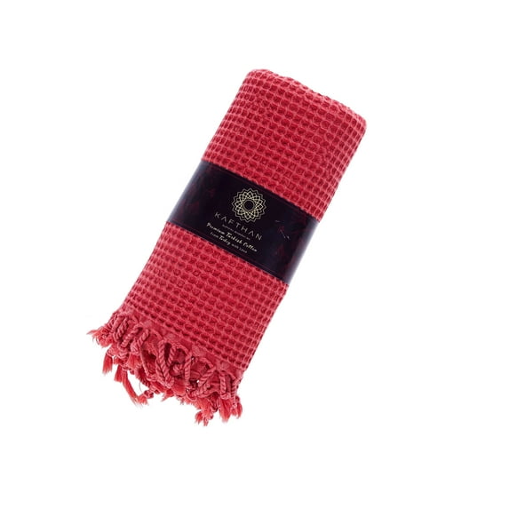 Kafthan, Waffle Textured Coverlet, Turkish Cotton Blanket/Throw for All Seasons, 35"x67" Size, Coral