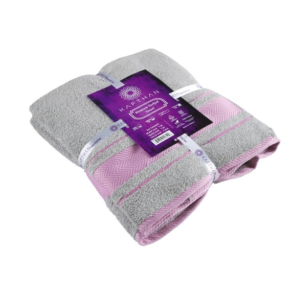 Kafthan - XX Large Fishbone 100% Turkish Cotton Bath Towel Set - Soft & Absorbent Towel - Bath Towel, Face/Hand/Hair Towel & Washcloth x2 - Ideal for Gym, Bath, Sauna & Hotel - Light Gray - Set of 4