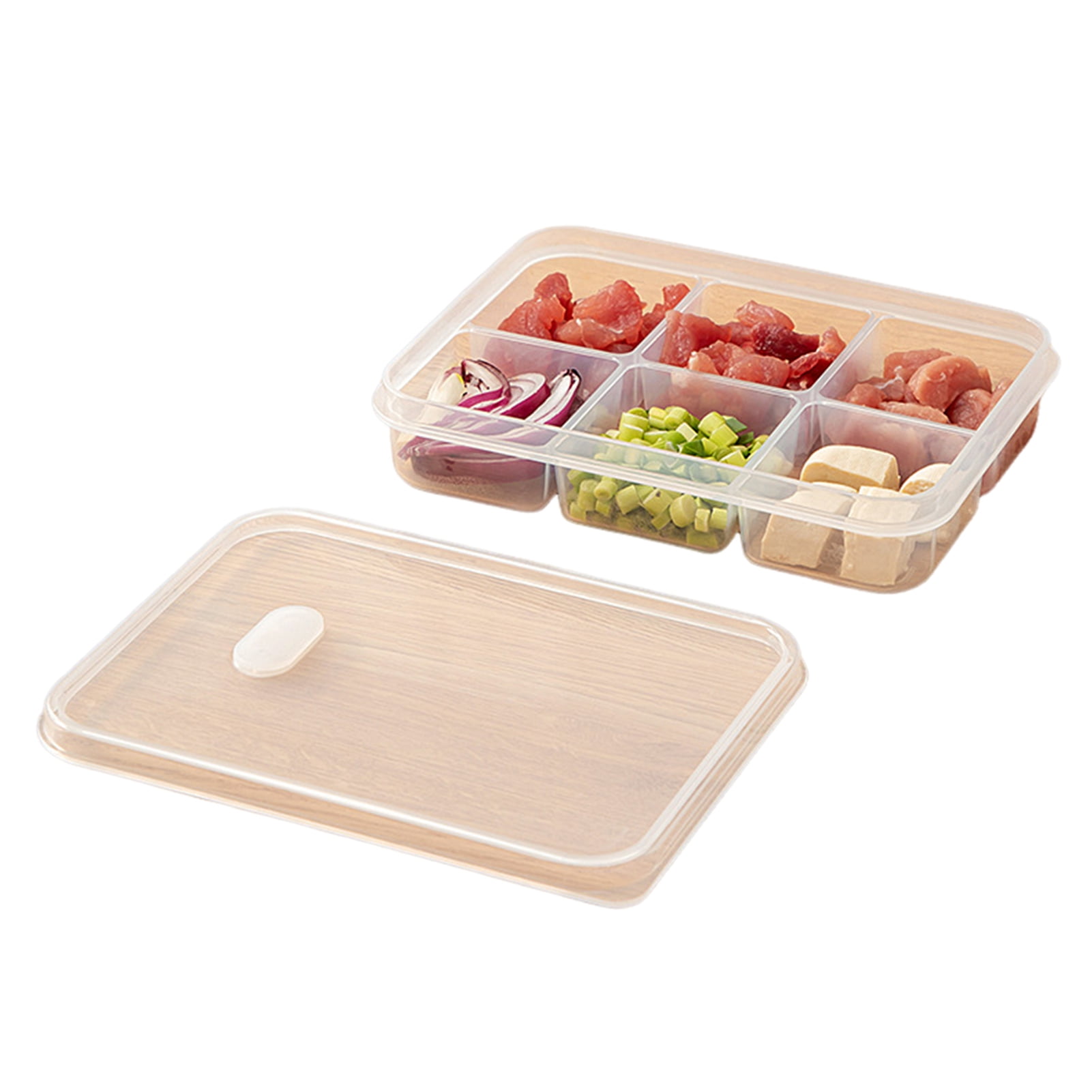 Kafvhsty Fridge Food Preservation Box Transparent 4/6 Compartments Good