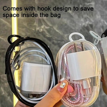 Kafvhsty Waterproof Data Cable Charger Storage Bag, Transparent Design, Lightweight, Easy Access with Zipper for Headphone & Accessory Storage