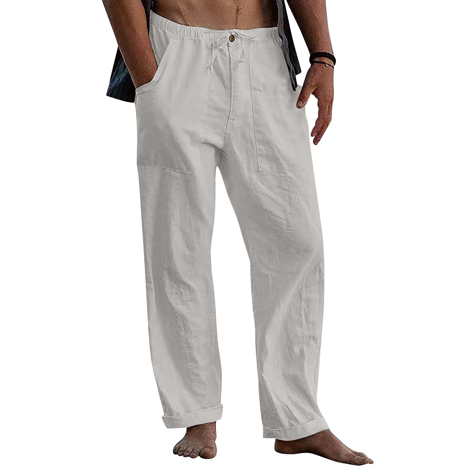 Kagetolytai Cargo Pants for Men Linen Clothing for Men Natural Linen Pants for Men Contemporary Comfortable Quality Soft Linen Pocket Color Trousers Sweatpants for Men Gray 5XL Walmart