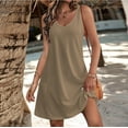 thumbnail image 1 of Kagetolytai Dresses for Women 2024 Women's Casual Sundress With Pockets Summer Boho Beach Dress T-Shirts Dress V Neck Loose Tank Dresses Summer Dresses for Women 2024 Brown M, 1 of 7