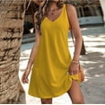 thumbnail image 1 of Kagetolytai Dresses for Women 2024 Women's Casual Sundress with Pockets Summer Boho Beach Dress T-Shirts Dress V Neck Loose Tank Dresses Summer Dresses for Women 2024 Yellow 2XL, 1 of 7
